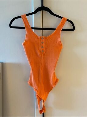 Orange Ribbed Womens One-Piece Bodysuit